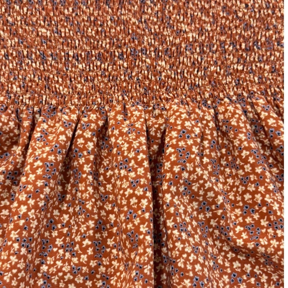 Smocked Ditsy Floral Peplum Tank Top Rust Brown Medium Cottagecore Prairie Boho - Picture 5 of 9